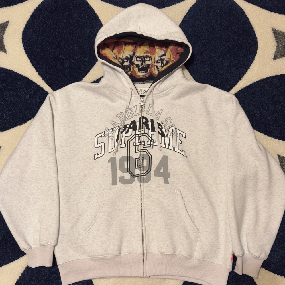 Supreme MM6 Maison Margiela Zip Up Hooded Sweatshirt Gray Mens Size Large
